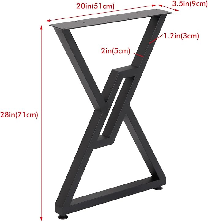 SSS Furniture Metal Table Legs 2 Pack Heavy Duty Furniture Legs 28”Height 20”Wide Rustic Decory Square Tube Iron Desk Legs Office Table Legs Industrial Country Style Metal Dining Legs
