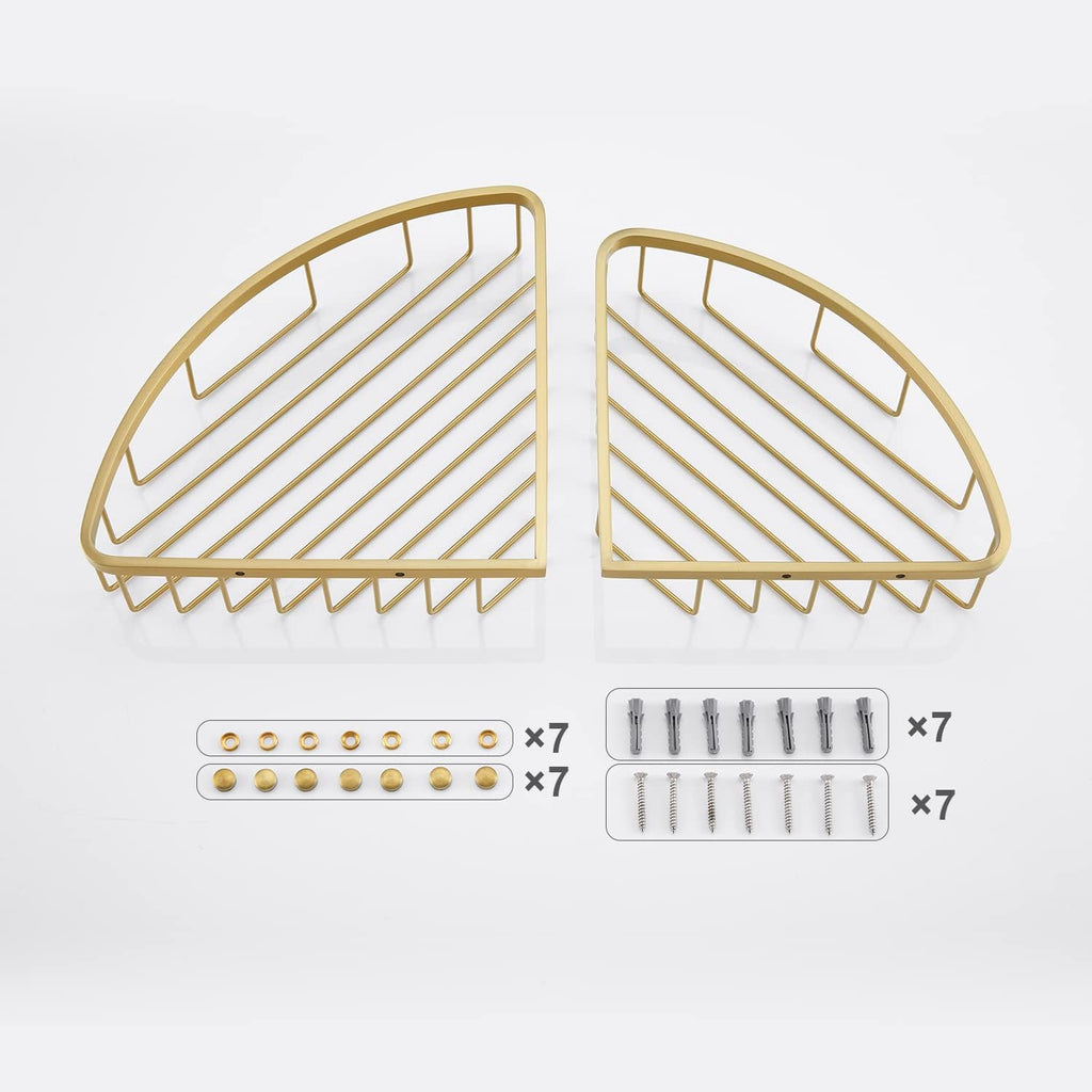 [2 Pack Bathroom Corner Shower Caddy Shelf Organizer, SUS304 Stainless Steel Heavy Duty Rust-Proof Shelf Holder, Wall Mounted Storage Rack for Bathroom Kitchen, Brushed Gold