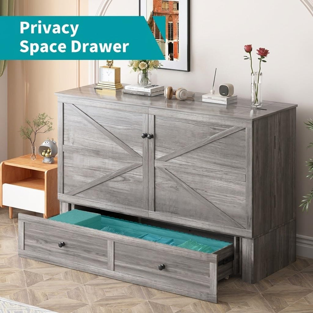 BALUS 57" Width Murphy Bed with Mattress, Full Size Cabinet Bed Frame wi...