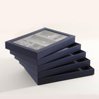Dark Blue Jewelry Display Tray Ring Necklace Earring Bangle Organizer Multifunctional Storage Case for Jewelry Showcase (Long 3 Grids Tray)