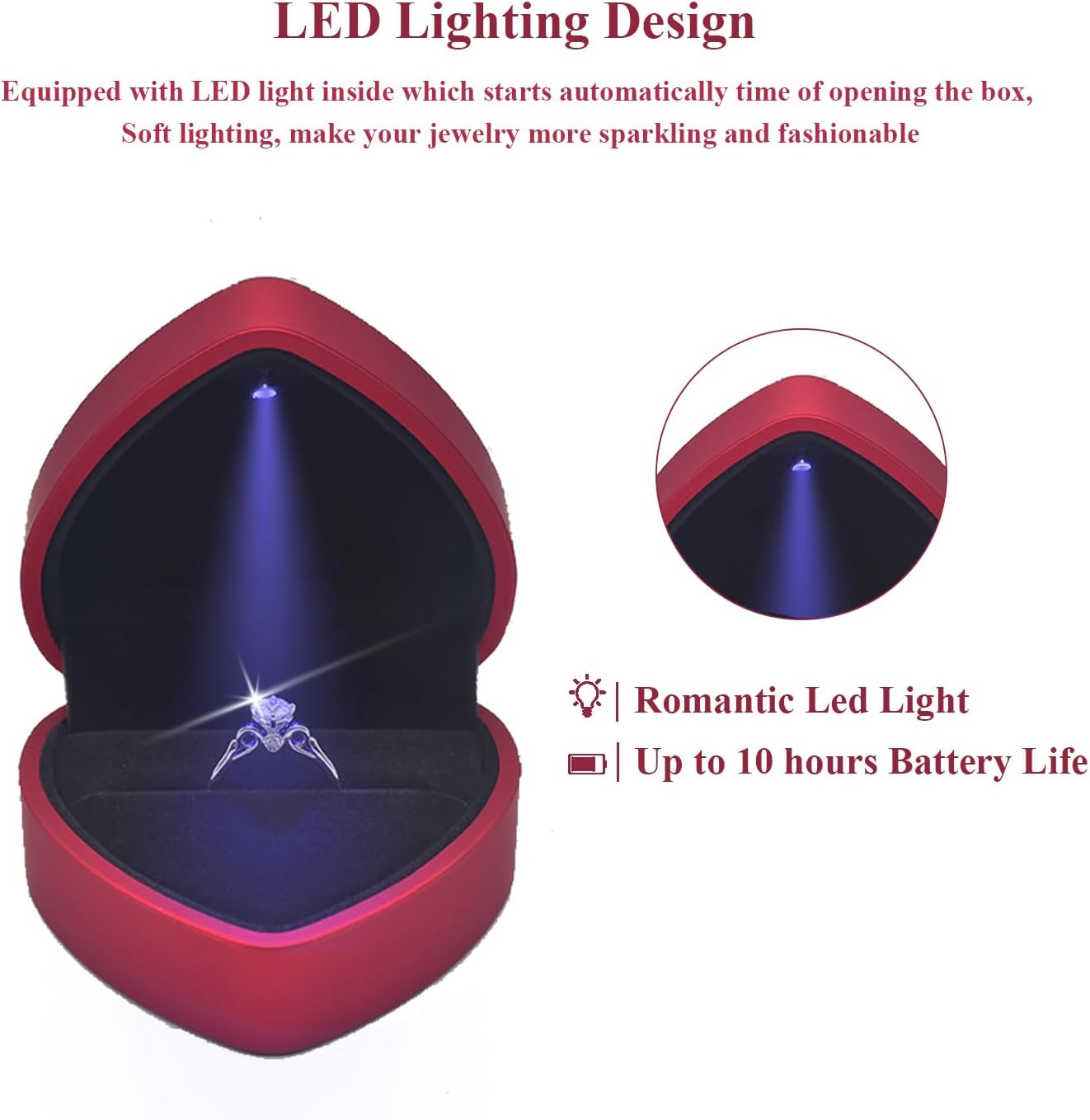LED Lighted Ring Box, Heart Shaped Red Engagement Ring Case | Perfect for Wedding, Proposal, Anniversary, Ceremony, and Gift Giving, Light Up Every Sparkle, Protect The Jewelry
