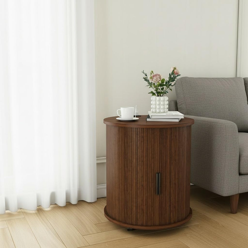 23.62" Mid-Century Mobile Round End Table with Charging Station, Modern ...
