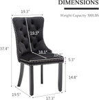 Velvet Dining Chairs Set of 4, Upholstered Dining Room Chairs with Nailhead Ring Pull Trim, Button Tufted Wing Back Chairs for Dining with Solid Wood Legs for Kitchen Dining Room(Black)