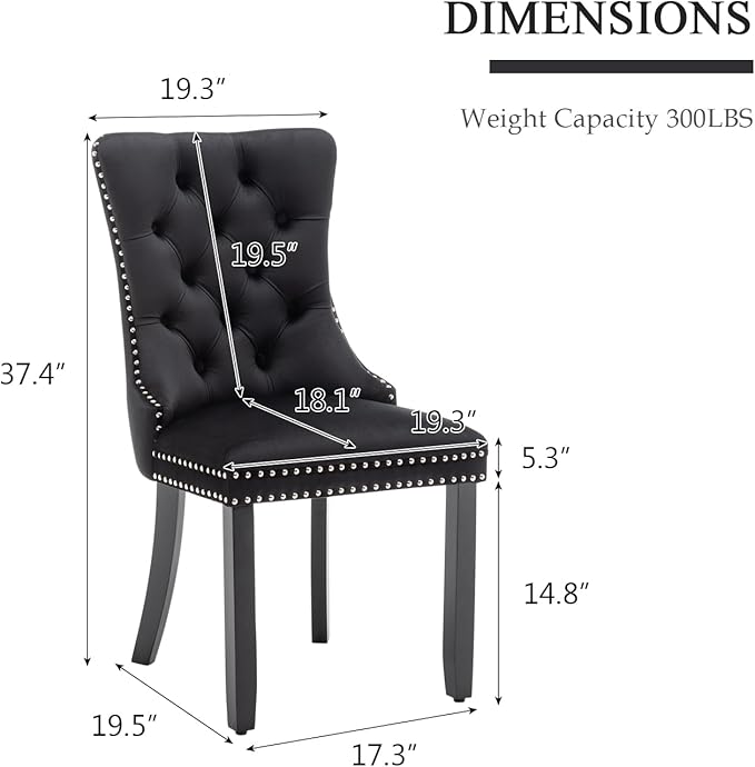 Velvet Dining Chairs Set of 6, Tufted Dining Room Chairs with Nailhead Ring P...