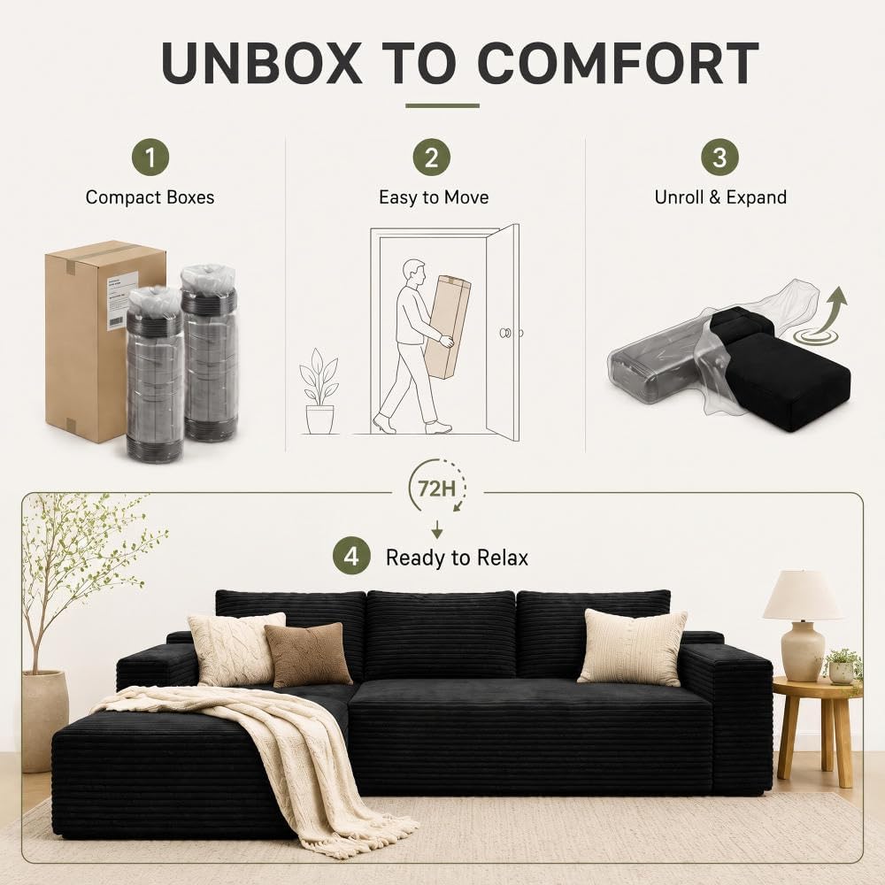96" Sectional Couches for Living Room Cloud Couch Sofa with L-Shape Upho...