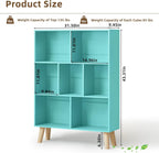 LEYAOYAO 7 Cube Bookshelf 3-Tier Bookcase with Legs, Mint-Green Kids Book Shelf Cute Storage Organizer, Toy Shelves Bookshelves,Wood Display Bookcases