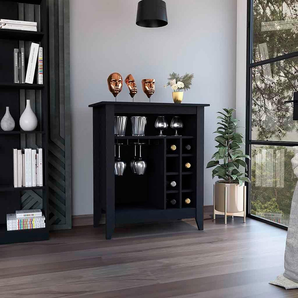 Cabinet Castle with One Open Shelf and Six Wine Cubbies | Black wengue finish...