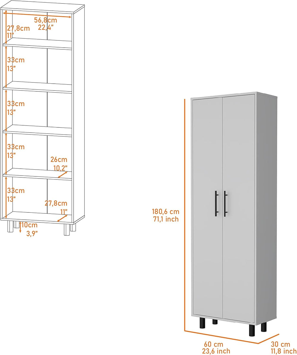 2 Door 5 Shelf Kitchen Pantry White