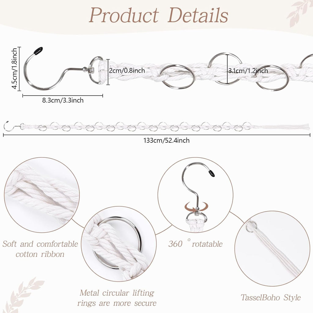 SNOWSTAR Macrame Hair Claw Clip Organizer with Rotating Hook and 20 Metal Rings,Hanging Hair Clip Holder and Storage for Women Girls,Claw Clips Hanger Home Decor for Wall,Door,Closet