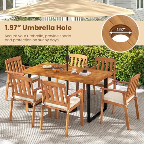 Tangkula 6 Pieces Patio Dining Table Set, 63” Rectangle Acacia Wood Table wit...