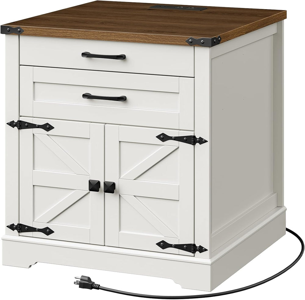 RALGEND Farmhouse End Table with Charging Station, 24'' Sofa Side Tab...