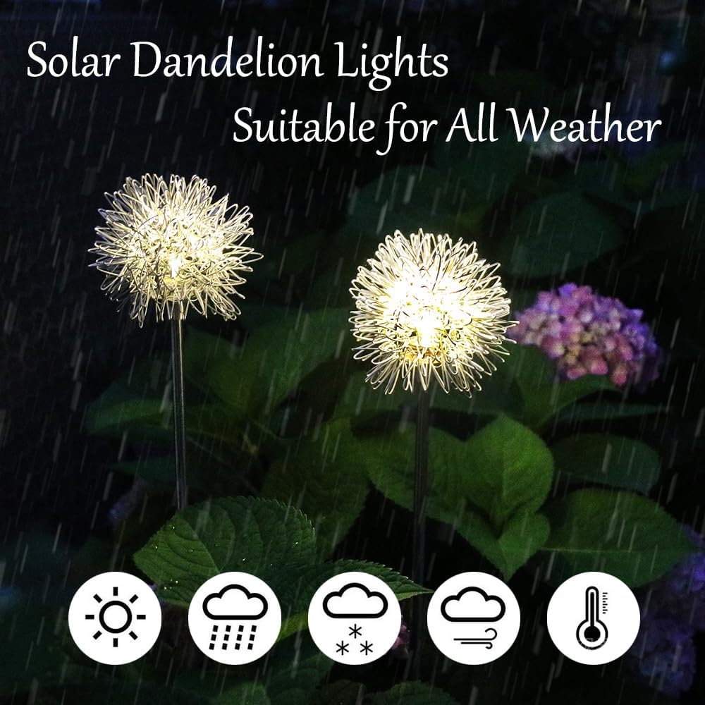 GUOCHENG Dandelion Solar Garden Lights, 4 Pack Solar Metal Dandelion Light