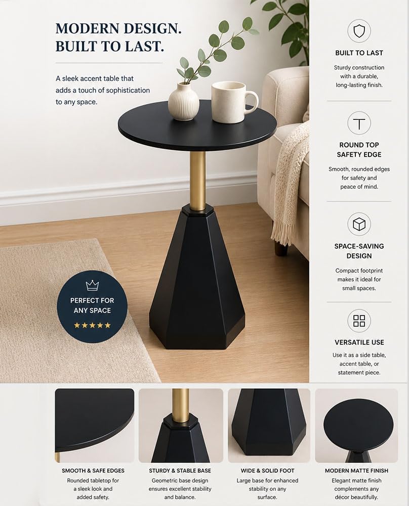 Round Wood Side Table, Coffee Nightstand Cocktail Drink Modern Accent Circle ...
