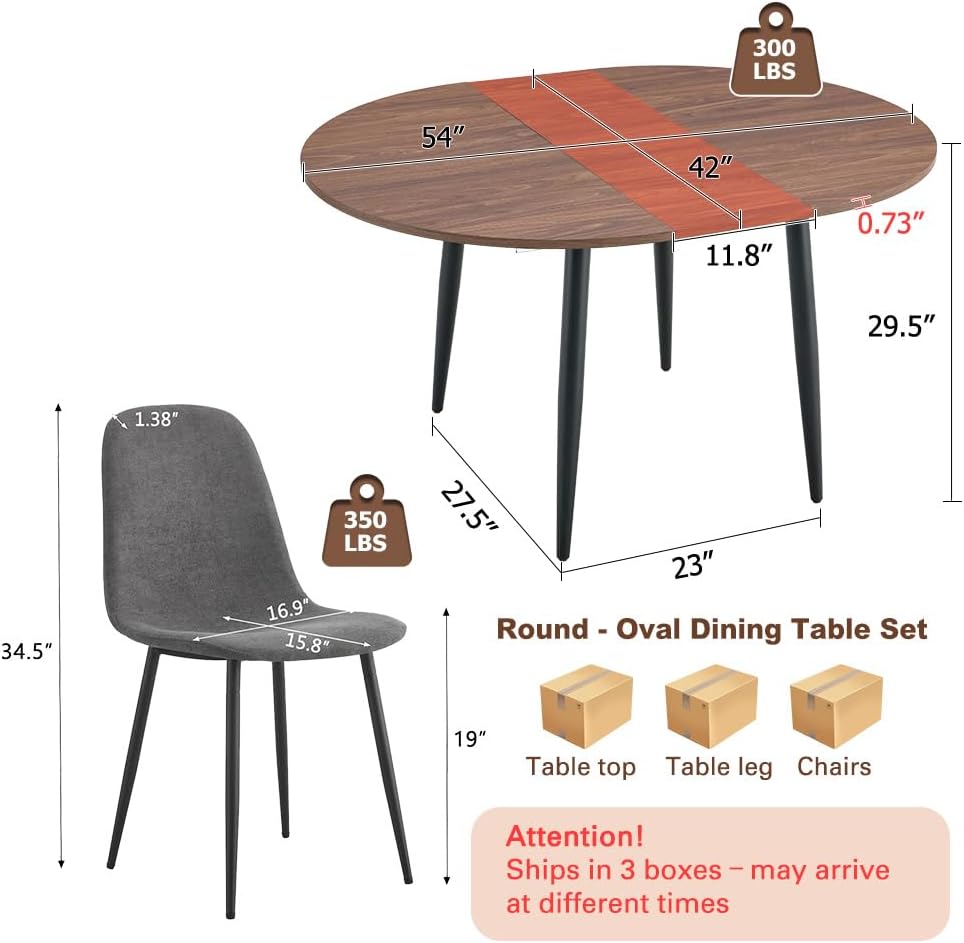 FURNITO Round Dining Table Set for 6, 42"-54" Extendable Dining Roo...