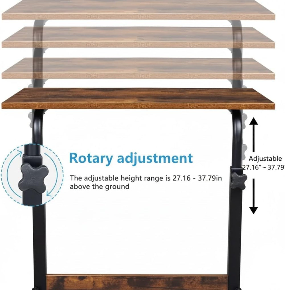 Rolling Height Adjustable C-Shaped Side Table, 15MM P2 Chipboard and Steel La...