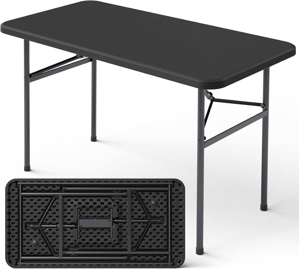 4ft Folding Table with Foldable Steel Legs, Heavy Duty Plastic Foldable Table...