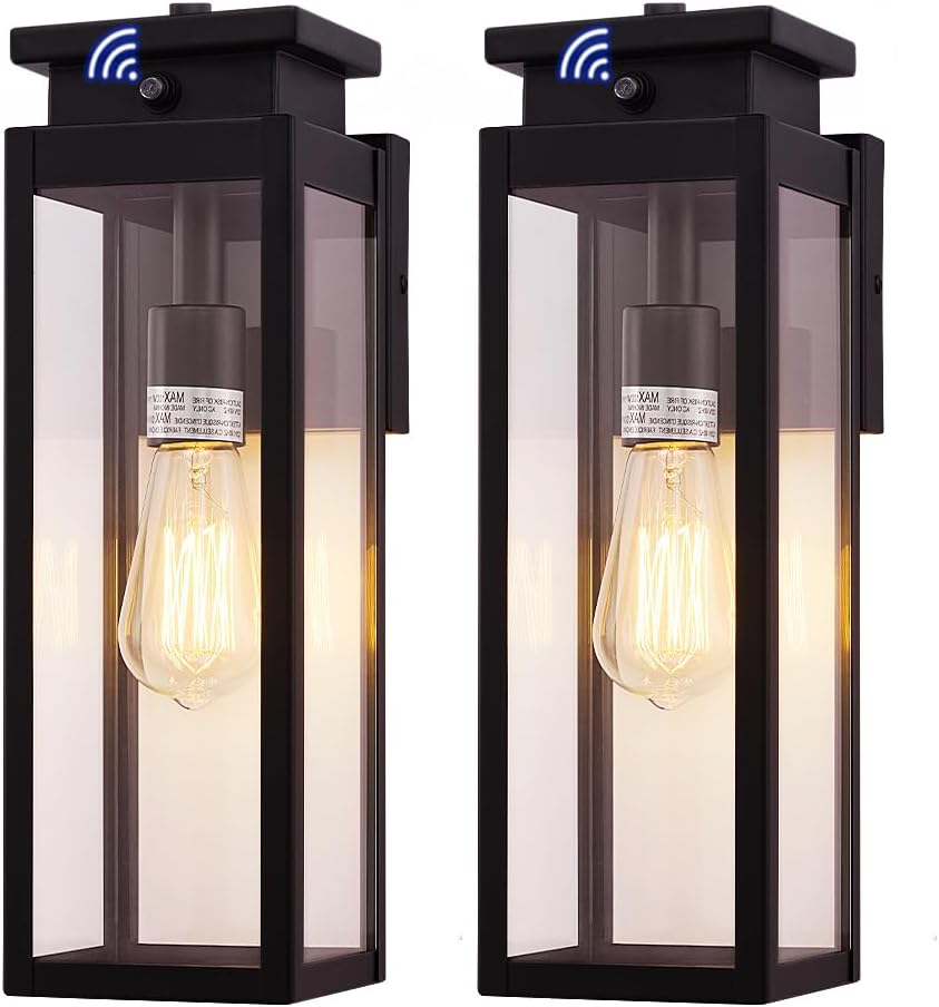 Cerdeco 15" Dusk to Dawn Outdoor Wall Light with 4-Side Clear Glass,2 Pack