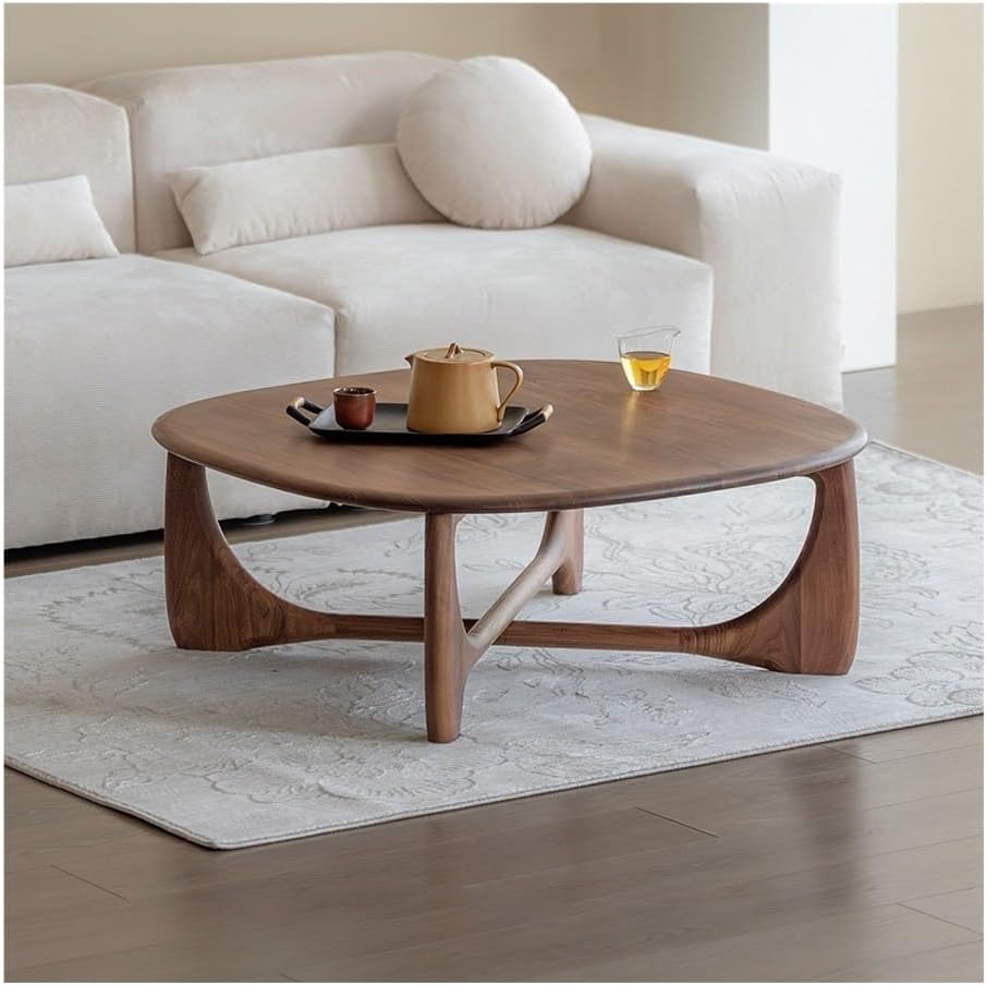 Wood Coffee Table Mid-Century Organic Curve Design Living Room Center Small S...