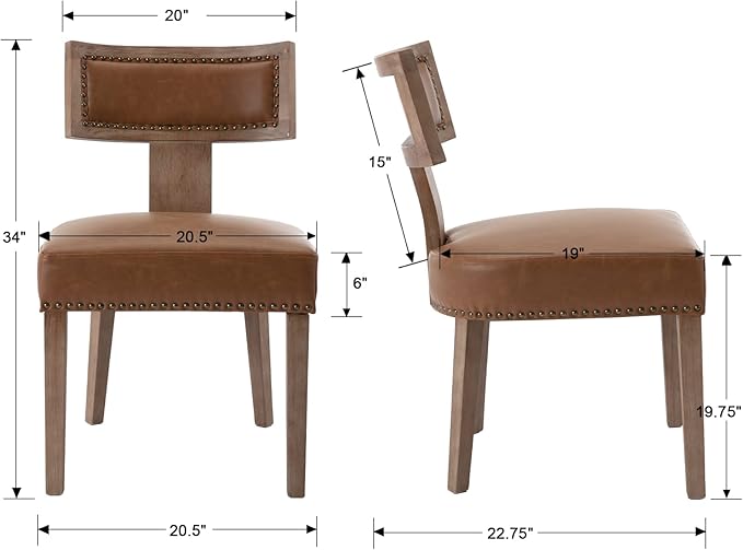 Mid Century Modern Dining Chairs Set of 6, Farmhouse Dining Chairs with Nailhead Trim, Faux Leather Upholstered Dining Room Chairs Kitchen Chairs with Wood Legs, Brown
