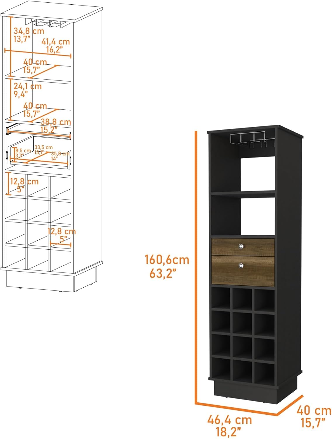 Wine Cabinet with 2-Drawer Storage, 1-Shelf Pantry Sideboard Locker for Kitchen Living Room,for Kitchen Home