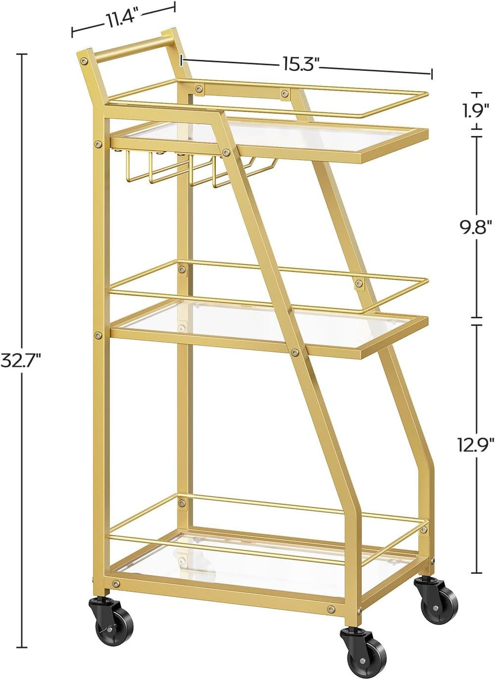 YATINEY Bar Cart, 3-Tier Home Bar Serving Cart with Wheels, Drink Cart with G...
