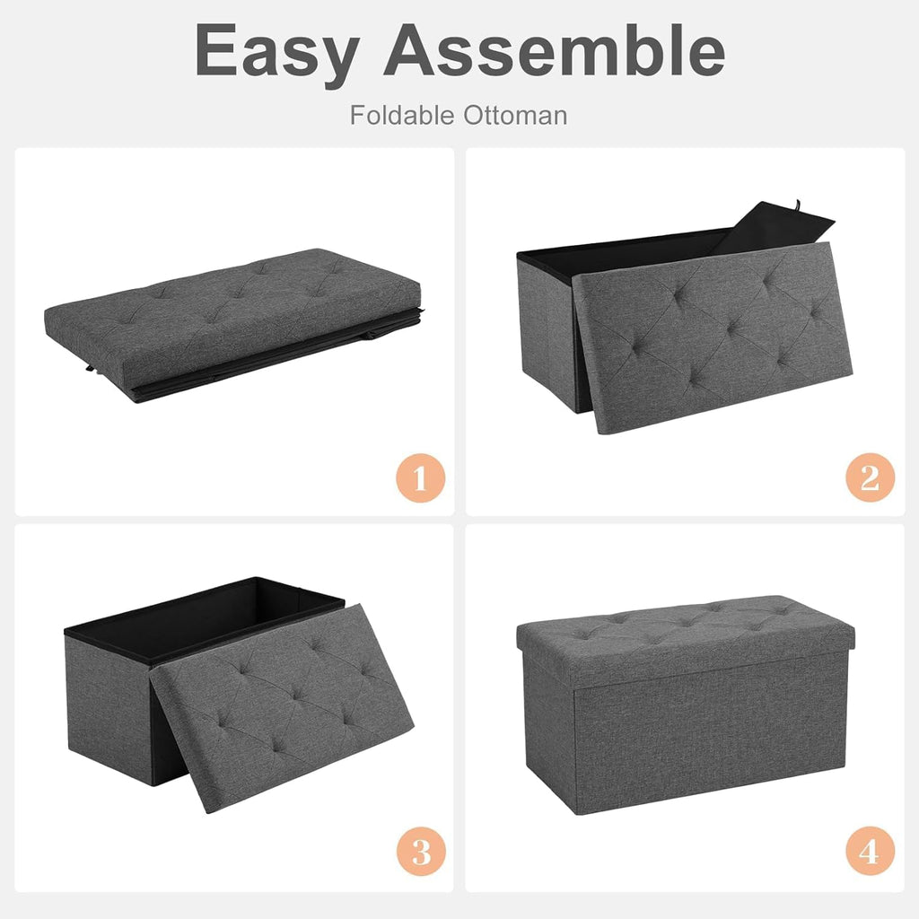 Sweetcrispy 30in Foldable Storage Ottoman Bench, End of Bed Foot Rest Stools Ottoman Storage Chest with Padded Seat for Bedroom, Living Room, Holds up to 660 lb, Modern Grey