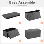 Sweetcrispy 30in Foldable Storage Ottoman Bench, End of Bed Foot Rest Stools Ottoman Storage Chest with Padded Seat for Bedroom, Living Room, Holds up to 660 lb, Modern Grey