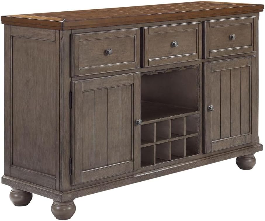 Rustic Two Tone Server with Powerpack Gray Solid Wood MDF | Includes powerpac...
