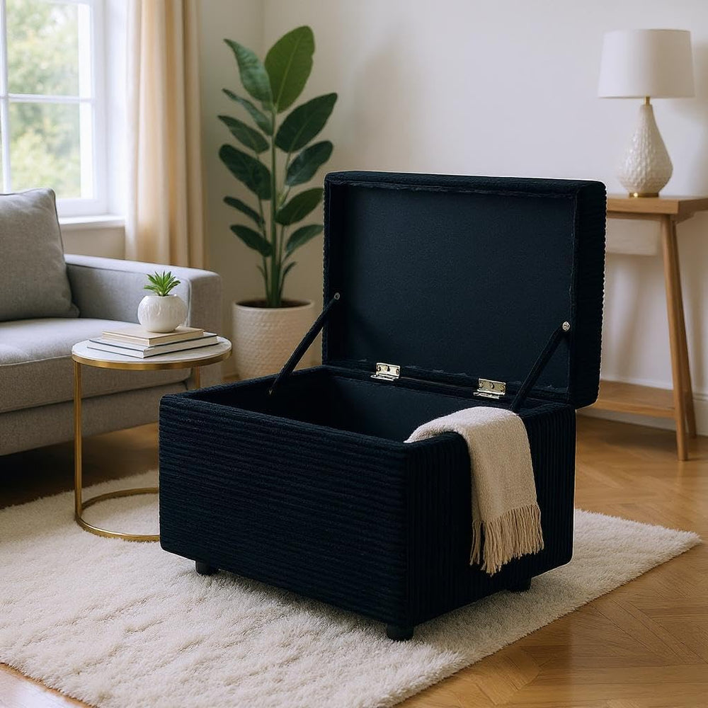 Corduroy Upholstered Storage Ottoman with Hidden Compartment and Soft Cushion...