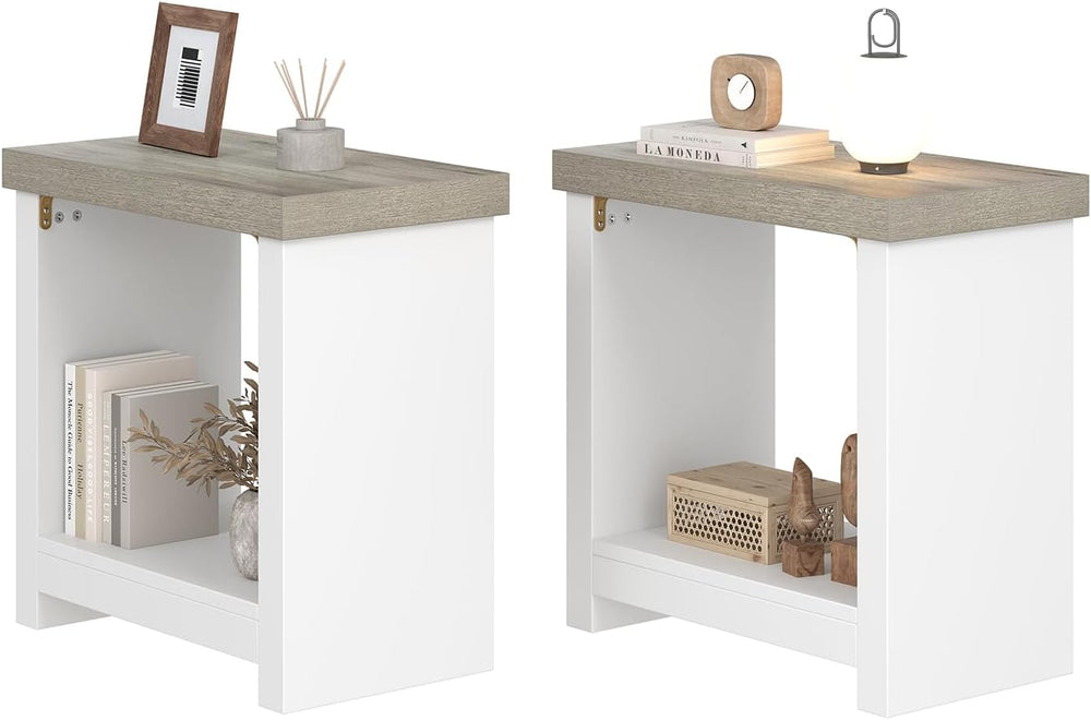 End Tables Set of 2 for Living Room, Narrow Side Tables with Storage Shelves,...