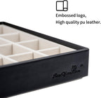 SANQIANWAN Leather Jewelry Organizer Trays Velvet Liner Storage Drawer Display Case Stackable Trays for Necklace,Rings and Earring (Black2)