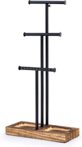Love-KANKEI Jewelry Organizer Stand Metal & Wood Base and Large Storage Necklaces Bracelets Earrings Holder Organizer Gift Black and Carbonized Black