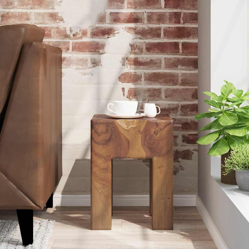 Solid Teak Wood Stool, Square Rustic End Table for Living Room Bedroom, Sturd...