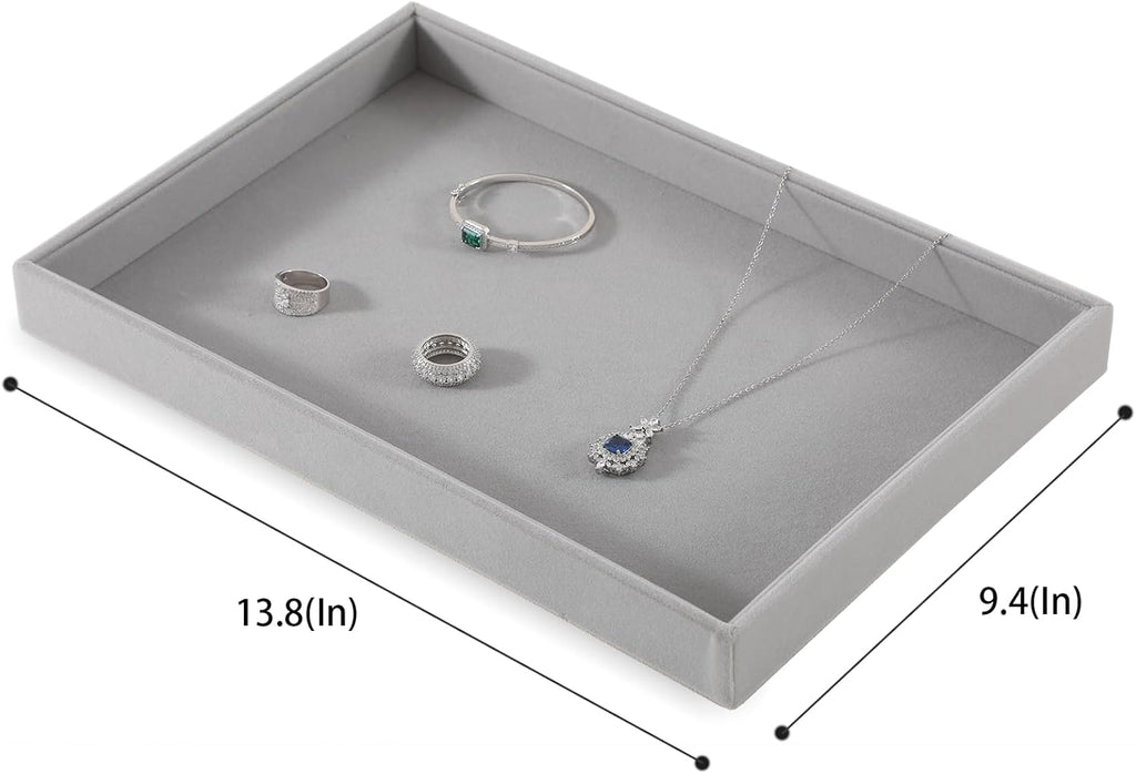 Jewlery Tray, Velvet Jewelry Display,Premium Flat Catch All Trays,Luxury Mens Valet Tray,Grey Jewelry Drawer Organizer