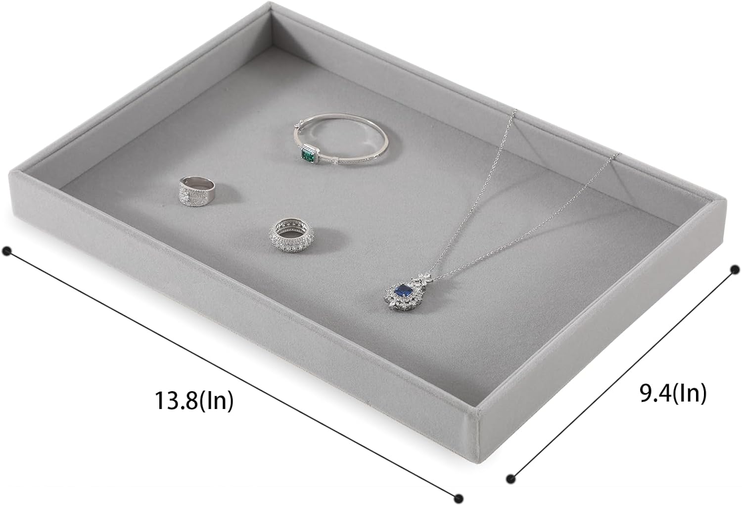 Jewlery Tray, Velvet Jewelry Display,Premium Flat Catch All Trays,Luxury Mens Valet Tray,Grey Jewelry Drawer Organizer