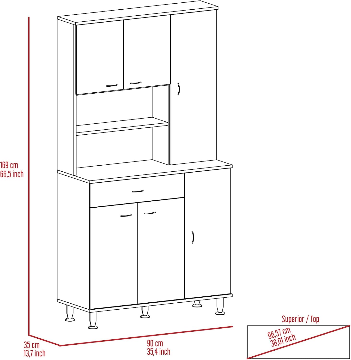 Black Pantry with 1 Shelf and Drawer - Store Your Kitchen Items Efficiently Keep Well-Organized Functional
