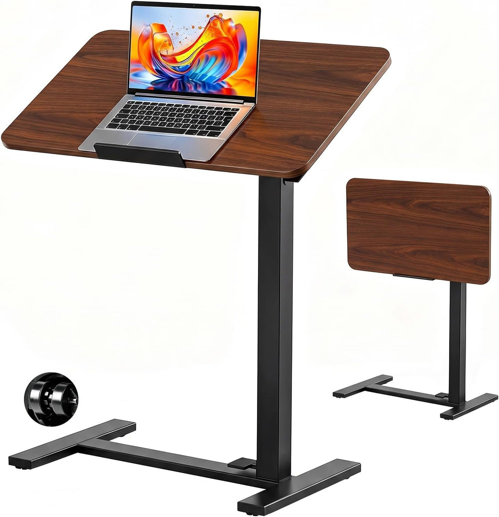 Overbed Bedside Table with Wheels, Foldable Rolling Desk Adjustable Height