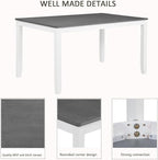 Ball & Cast 6 Piece Dining Table Set with 4 Upholstered Chairs & 1 Bench,Wooden Living Room Furniture for 6 W/ 58.5" Rectangle Kitchen Desk,for Dining Room,Home Bistro,Apartment,White+Gray