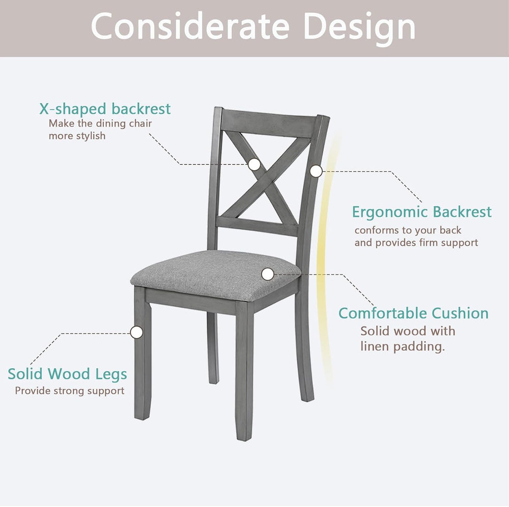 Ball & Cast Wood Frame Dining Chairs Set of 4, Modern Linen Upholstered K...