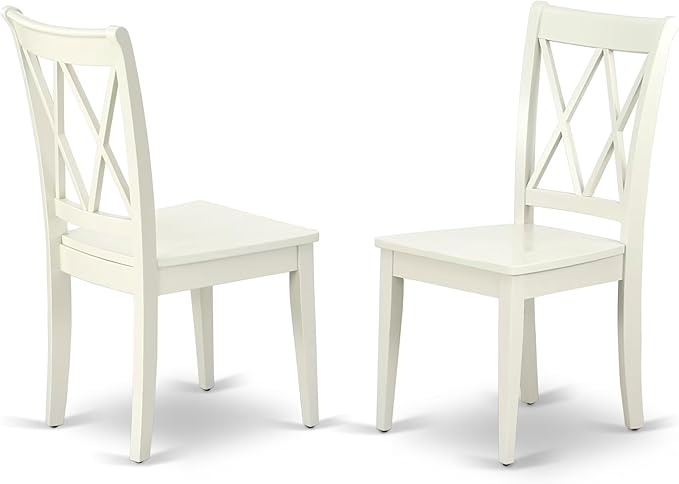 East West Furniture CLC-LWH-W Clarksville Dining Room Chairs - Double Cross Back Wood Seat Chairs, Set of 2, Linen White