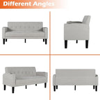 AILEEKISS 62" Loveseat Couches Upholstered Fabric Linen Love Seat Sofas Couch with 2 USB, Cup Holders, Side Pocket, Modern Tufted Sofa for Living Room, Office, Bedroom, Apartment (2-Seat, Light Grey)