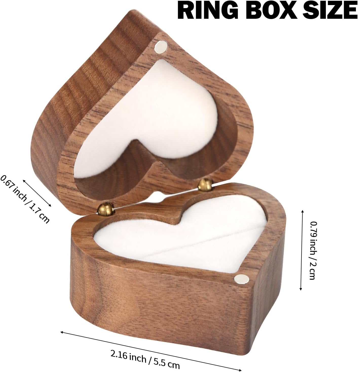 LETURE Wooden Heart Shape Ring Gift Box with Single Slot 2 Slot, Personalized Vintage Wood Jewelry Box for Proposal Engagement Wedding Ceremony Anniversary (White-1 Slot)