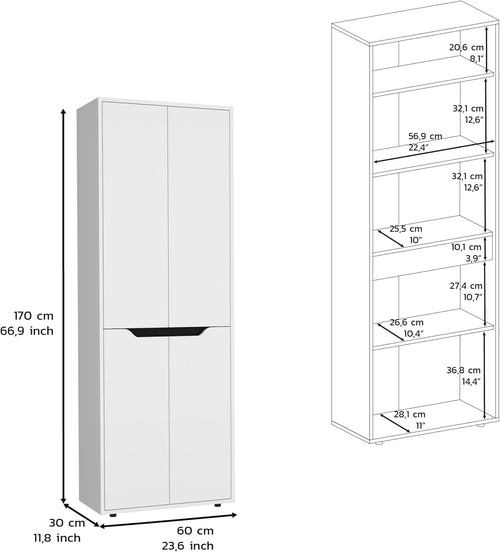 4-Door Kitchen Pantry Organizer Cabinet, Wooden Cupboard Credenza Bufffet Serving with Storage Shelves, Freestanding Hutch for Kitchen, Dining Room,White