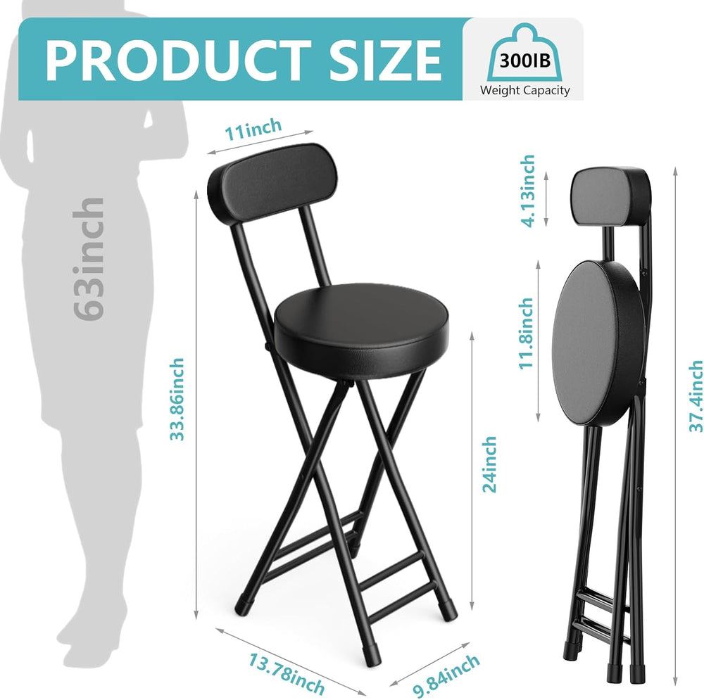 Folding Stool,Cushioned Padded Folding Bar Stool,24inch Black Height Heavy Du...