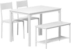 SogesHome Kitchen Table Set for 4, Compact Dining Table Chair Set with Bench, 4 Piece Table with Built-in Storage Racks, Metal Frame, for Apartment, Restaurant, White