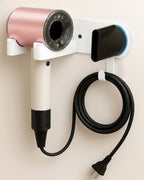 Hair Dryer Holder Wall Mounted, Blow Dryer Holder with Strong Magnet, Dyson Hair Dryer Holder Adhesive Aluminum Alloy Organizer for Bathroom White UEMUSI
