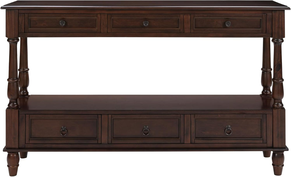 Knocbel Console Table with 6 Storage Drawers and Bottom Shelf, Vintage Sofa T...