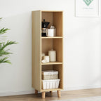 IOTXY Open Cube Low Bookcase - 3-Tier Freestanding Storage Display Cabinet Organizer with Legs for Home Office, 3-Cubes Open Shelf Short Bookshelf, Oak