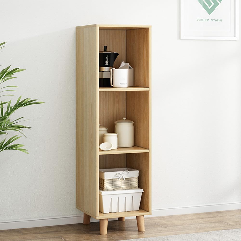 IOTXY Open Cube Low Bookcase - 3-Tier Freestanding Storage Display Cabinet Organizer with Legs for Home Office, 3-Cubes Open Shelf Short Bookshelf, Oak