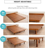 EMOOR Wood Slatted Floor Bed Frame OSMOS Full for Japanese Futon Mattress Solid Pine (Retro-Brown), Height Adjustable (2/7/12in) Tatami Mat